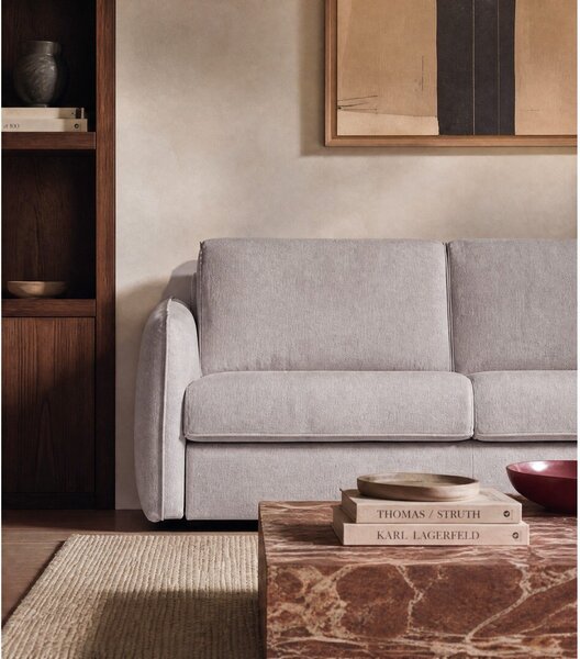 Beżowa sofa do spania/rozkładana z tkaniny szenilowej 189 cm Storm – Scandic