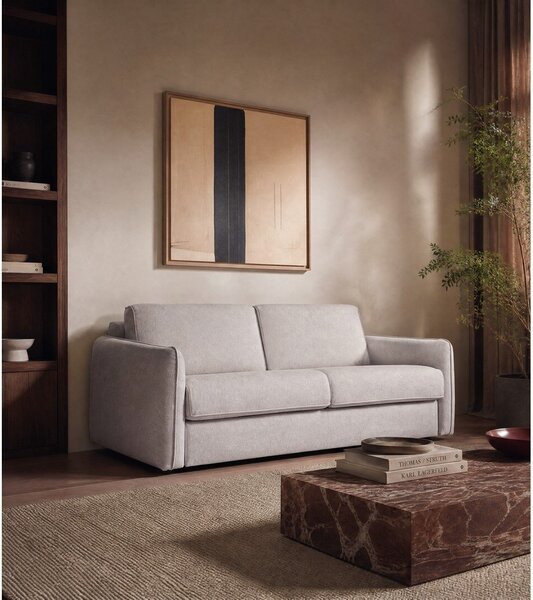 Beżowa sofa do spania/rozkładana z tkaniny szenilowej 189 cm Storm – Scandic