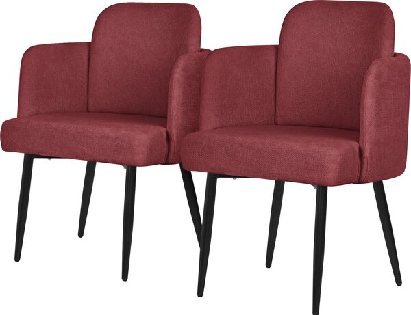 ML-Design zestaw 2 krzeseł do jadalni czerwone krzesło kuchenne z podłokietnikiem i rattanowym oparciem tapicerowane krzesło z metalowymi nogami ergonomiczne