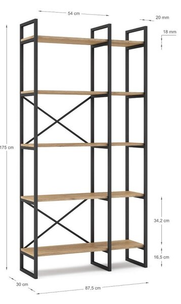 Czarno-naturalny regał w dekorze dębu 87,5x175 cm Dusan – Marckeric