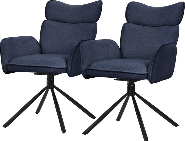 ML-Design krzesła do jadalni obrotowe zestaw 2 granatowych krzeseł do salonu pokrytych tkaniną z oparciem i podłokietnikiem krzesło obrotowe 360° metalowe nogi fotel ergonomiczny