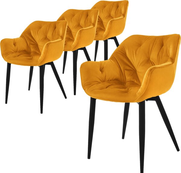Zestaw 4 krzeseł do jadalni ML-Design z oparciem, musztardowy żółty, wykonane z aksamitu