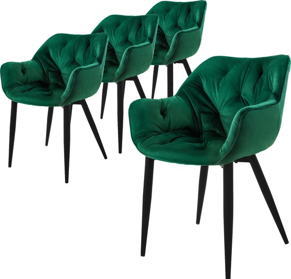 Zestaw 4 krzeseł do jadalni ML-Design z oparciem, ciemnozielone, wykonane z aksamitu