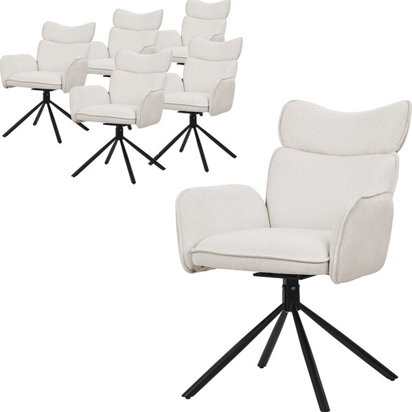 ML-Design krzesła do jadalni obrotowe zestaw 6 sztuk Beżowa tapicerka materiałowa Krzesło do salonu z oparciem i podłokietnikiem Krzesło obrotowe 360° z metalowymi nogami Fotel ergonomiczny