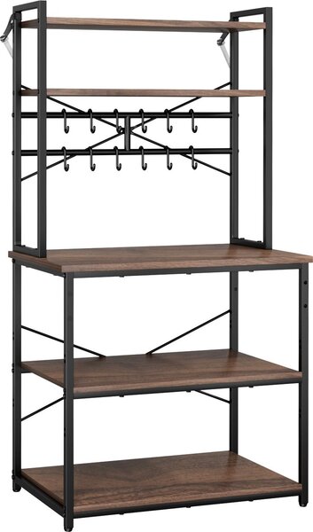Półka kuchenna SucceBuy z prętem wspierającym w kształcie litery X (800 x 400 x 1618 mm) i 12 haczykami w kształcie litery S, dwupoziomowa półka, półka mikrofalowa na naczynia, miski i metalowe butelki na przyprawy