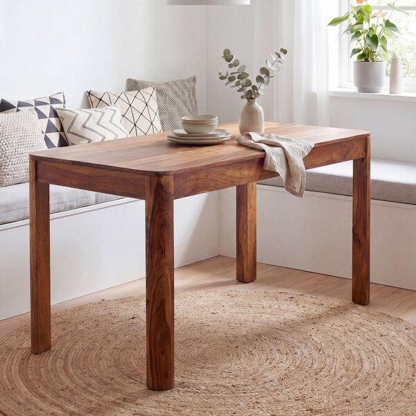 FineBuy Stół do jadalni z litego drewna Sheesham 120 cm dla maksymalnie 6 osób - Prostokątny stół do jadalni w stylu wiejskim - Ręcznie robiony stół kuchenny