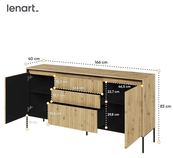 EMWOmeble Komoda ryflowana dąb artisan TREND 01 / czarne nogi