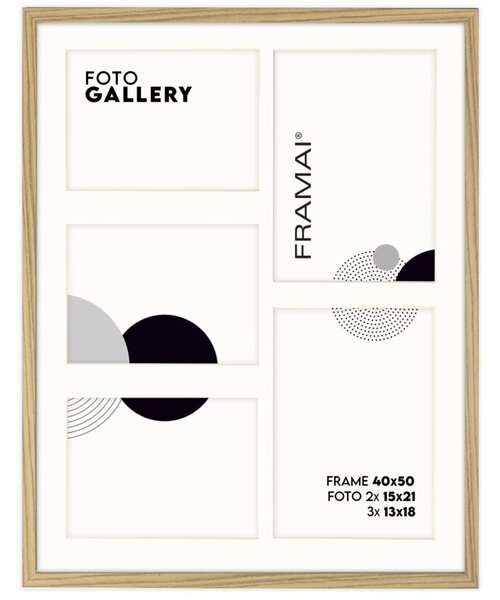 Ramka na zdjęcia 2x 15x21 cm 3x 13x18 cm kolor dębowy galeria na 5 zdjęć multirama 40x50 cm FRAMAI®