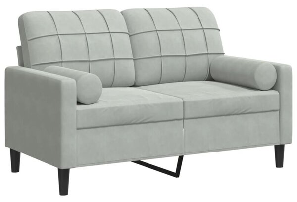 Sofa 2-osobowa z poduszkami, jasnoszara, 120 cm, aksamit