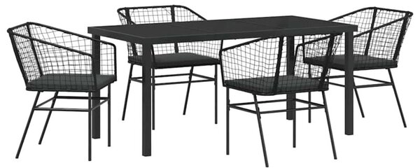 Zestaw Mebli Ogrodowych Komplet Jadalniany 5-Częściowy Czarny Rattan Na Taras Balkon Ogród