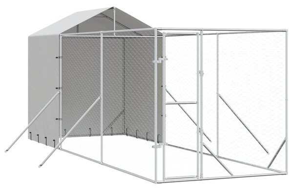 Kojec dla psa, z dachem, srebrny, 2x6x2,5 m, stal galwanizowana