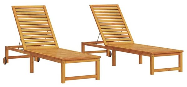 Leżak 2 szt. brązowy 202 x 53 x 89 cm lite drewno akacji