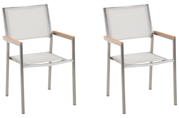Zestaw 2 krzeseł ogrodowych stal nierdzewna biały materiał jadalniane Grosseto Beliani