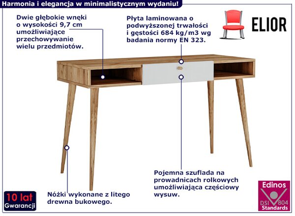 Skandynawskie biurko z szufladą dąb craft + biały F6-K22