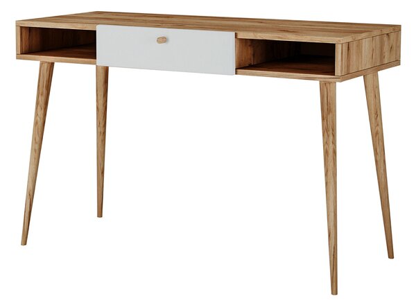 Skandynawskie biurko z szufladą dąb craft + biały - Elara 3X