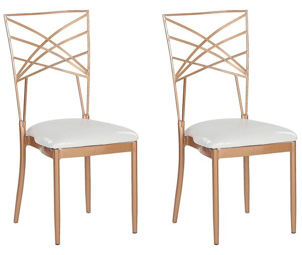 Zestaw 2 krzeseł do jadalni metalowe z siedzenie białe ekoskóra złote Girard Beliani