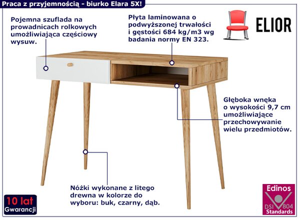 Biurko z szufladą w stylu skandynawskim dąb craft + biały H7-T41