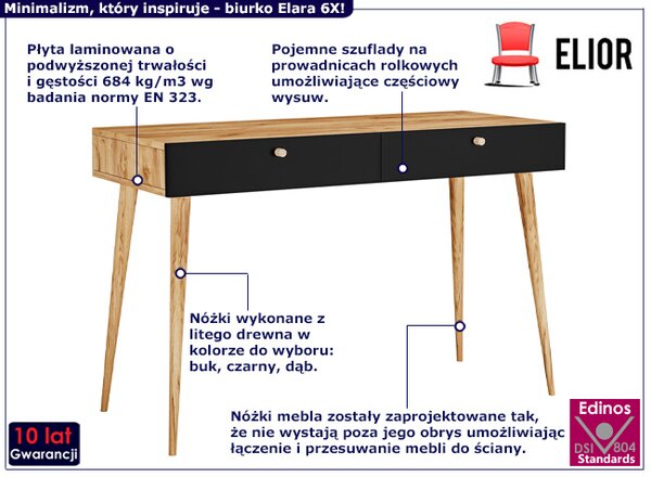 Biurko z szufladami dąb craft + czarny S9-E92