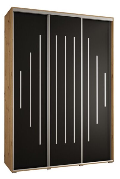 Szafa przesuwna wysoka Davos 12 180, gł. 60 cm artisan + czarny + srebrny
