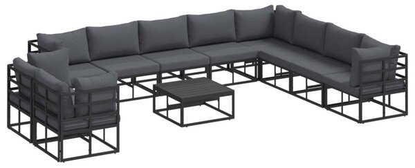 Zestaw sofy ogrodowej z poduszkami - czarna aluminiowa rama, nowoczesny design, 10 miejsc