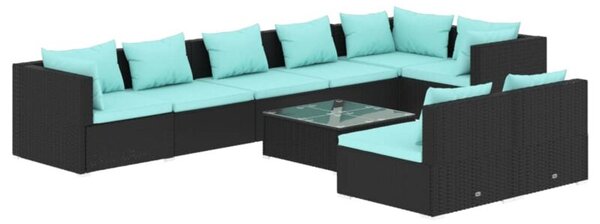 Zestaw Mebli Ogrodowych Komplet Wypoczynkowy Z Poduszkami 9-Częściowy Czarny Rattan Na Taras Balkon Ogród