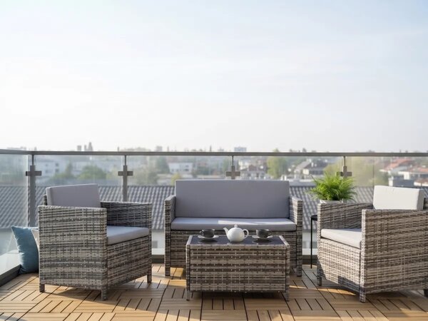 Zestaw mebli ogrodowych z technorattanu ( 2 x fotel, sofa + stolik) CALMO szary
