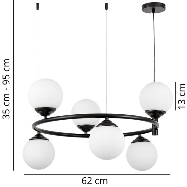 LAMPA WISZĄCA SUFITOWA ŻYRANDOL NOWOCZESNA CZARNA BIAŁE KULE FINO 6 LED