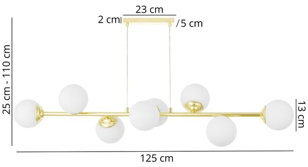 LAMPA WISZĄCA SUFITOWA ŻYRANDOL NOWOCZESNA ZŁOTO KLASYCZNE BIAŁE KULE FINO 8 LED
