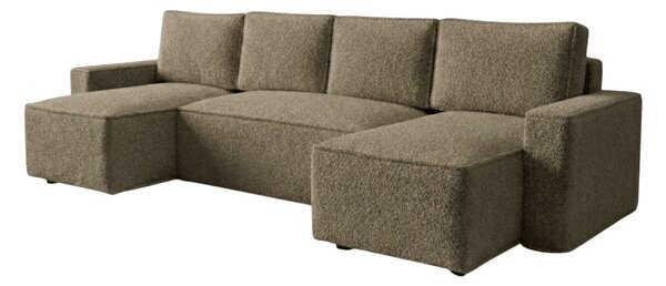 Rozkładana sofa narożna w kształcie U SMART BOUCLE 303x143 cm, ciemnobeżowa