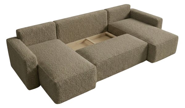 Rozkładana sofa narożna w kształcie U SMART BOUCLE 303x143 cm, ciemnobeżowa