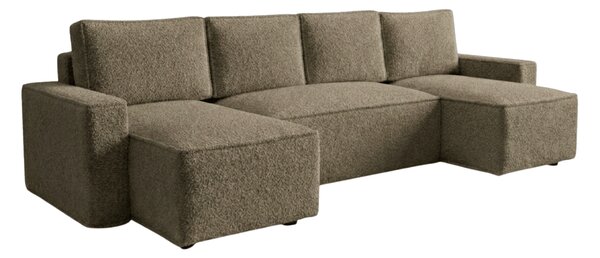 Rozkładana sofa narożna w kształcie U SMART BOUCLE 303x143 cm, ciemnobeżowa