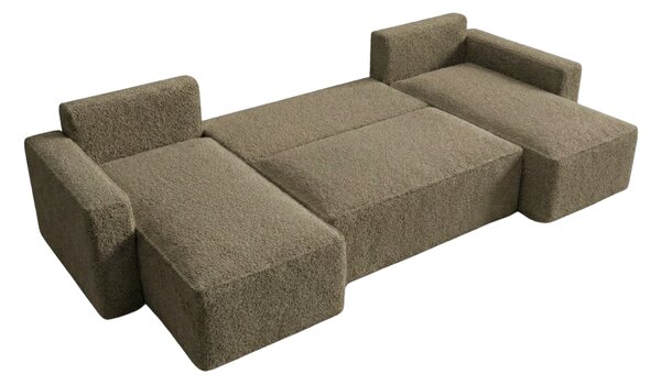 Rozkładana sofa narożna w kształcie U SMART BOUCLE 303x143 cm, ciemnobeżowa
