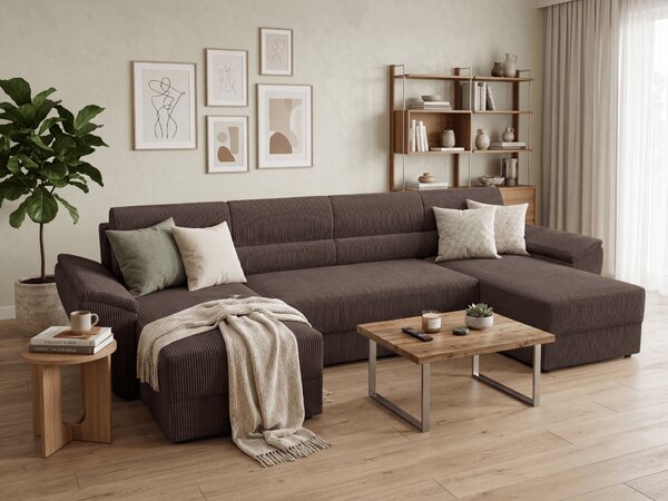 Rozkładana sofa narożna do U TAVERO 321x140 cm, brązowa