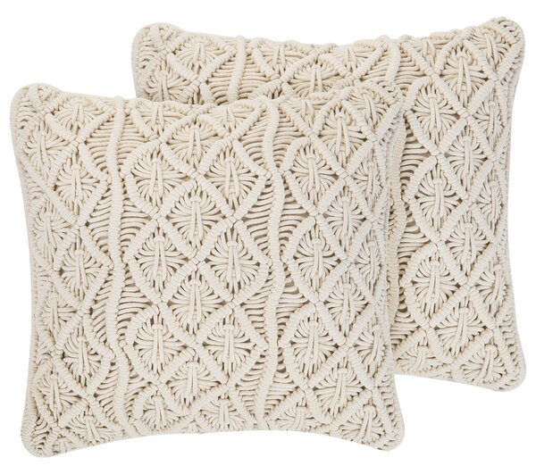 Zestaw 2 poduszek dekoracyjnych beżowych bawełnianych makrama 45 x 45 cm Goreme Beliani
