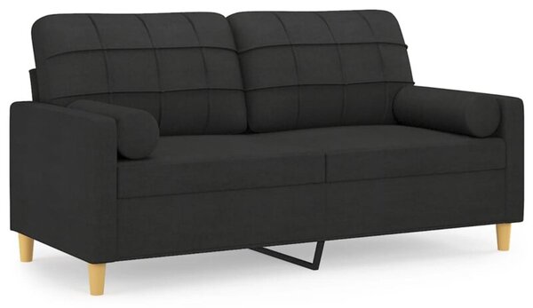 Sofa 2-osobowa z poduszkami, czarna, 140 cm, tkanina