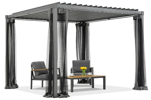 Antracytowa pergola tarasowa Madera 3x3m z moskitierą Garden Point