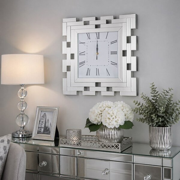 Zegar ścienny kwadratowy glamour lustrzany srebrny 50x50 cm C-0625