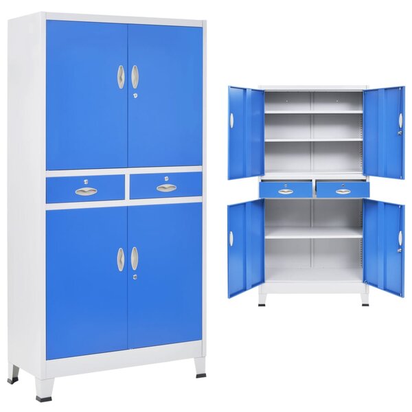 Szafa biurowa 4-drzwiowa, metal, 90x40x180 cm, szaro-niebieska