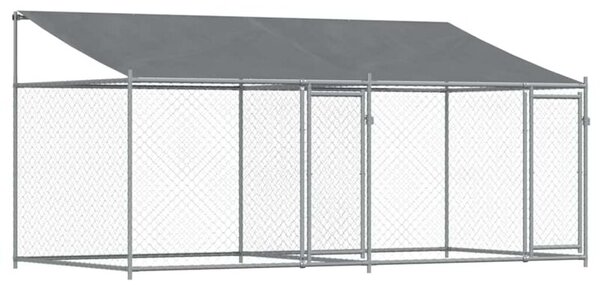 Klatka dla psa, z dachem i drzwiami, szara, 4x2x2 m, stal
