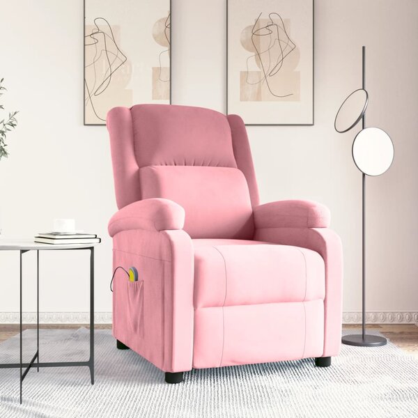 Rozkładany fotel masujący, różowy, obity aksamitem