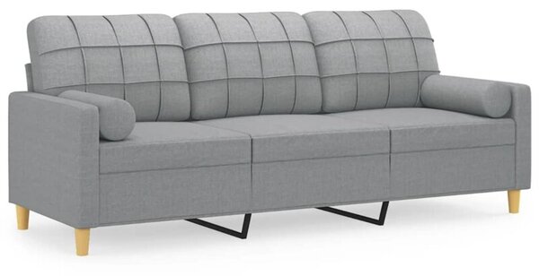 Sofa 3-osobowa z poduszkami, jasnoszara, 180 cm, tkanina