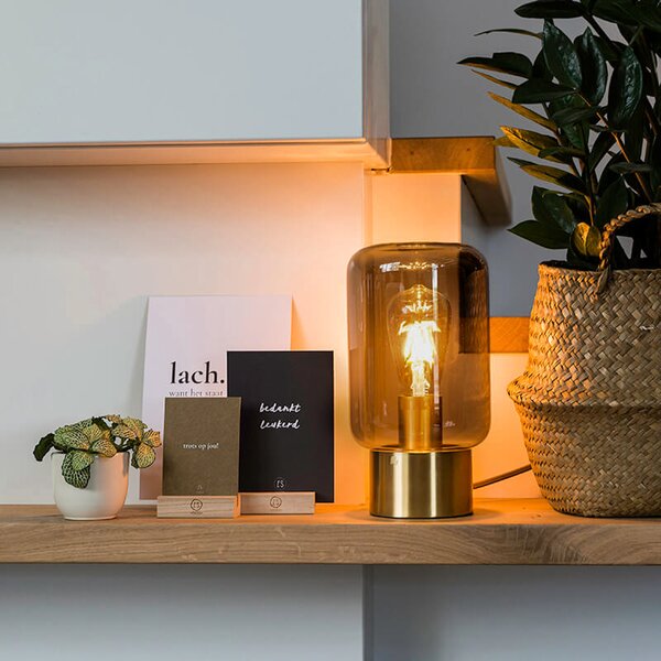 Designerska lampa stołowa mosiądz z dymionym szkłem - Bliss Cute