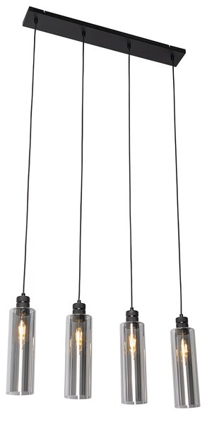 Nowoczesna lampa wisząca czarna z przydymionym szkłem 4-punktowa - Stavelot