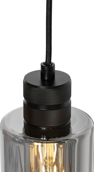 Nowoczesna lampa wisząca czarna z przydymionym szkłem 4-punktowa - Stavelot