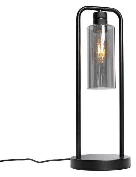 Nowoczesna lampa stołowa czarna z przydymionym szkłem - Stavelot