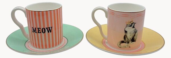 Komplet filiżanek ze spodkiem z porcelany kostnej Cat, 2 elem