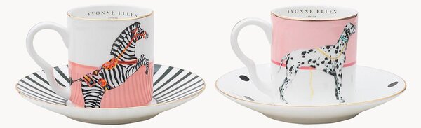 Komplet filiżanek ze spodkiem ze szkła porcelanowego Zebra, 2 elem