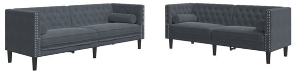Wypoczynek 2-cz. chesterfield z waÅkami, ciemnoszary, aksamit