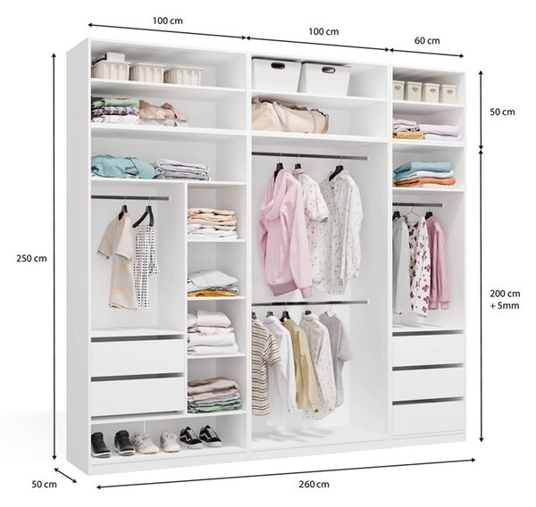 Kompletny zestaw mebli do garderoby 260x250 cm | Umeblowana.com