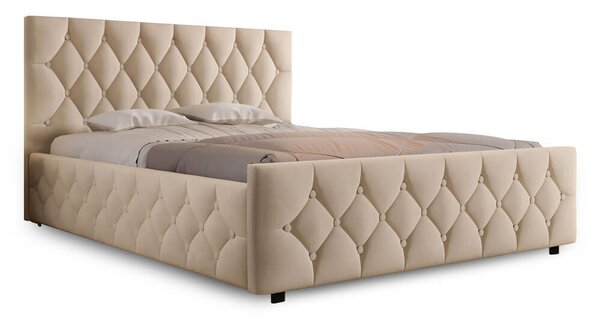 MebleMWM Łóżko tapicerowane z pojemnikiem SFG0172 | 160x200 | Welur | Beż #3 | OUTLET